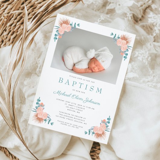 フローラエレガント少年写真バプテスマ 招待状