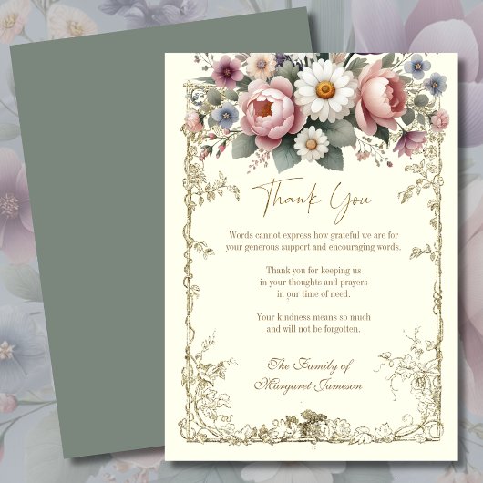 フローラエレガント悔やみや弔慰弔意ヴィンテージ サンキューカード