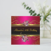 フローラエレガント明るい赤紫色ピンク金ゴールドジュエル誕生日 招待状 (スタンド正面)
