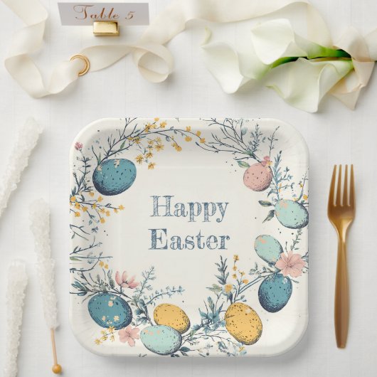 フローラエレガント春イースターエッグ狩り ペーパープレート (ウェディング)