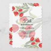 フローラエレガント春レッドチューリップ55th誕生日 招待状 (正面/裏面)