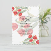 フローラエレガント春レッドチューリップ55th誕生日 招待状 (スタンド正面)