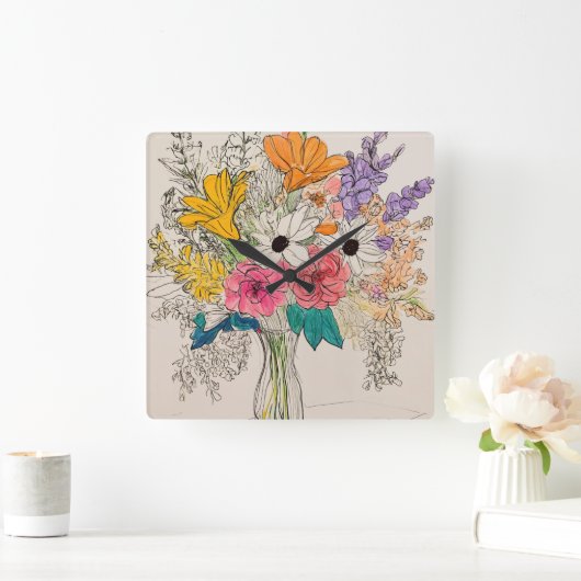 フローラエレガント時計用のデザイン スクエア壁時計 (ホーム)