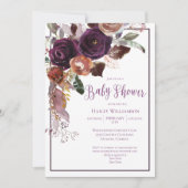 フローラエレガント梅紫と金ゴールド赤ちゃんシャワー 招待状 (正面)