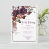 フローラエレガント梅紫と金ゴールド赤ちゃんシャワー 招待状 (スタンド正面)