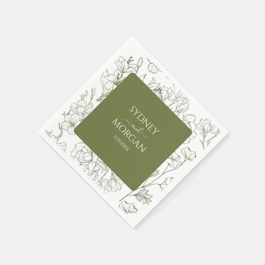 フローラエレガント植物セージ結婚グリーン スタンダードカクテルナプキン (角)