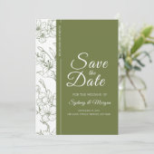 フローラエレガント植物セージ緑の日付を保存 招待状 (スタンド正面)