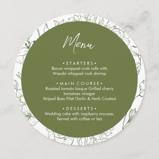フローラエレガント植物セージ緑結婚の夕食 メニュー (正面)