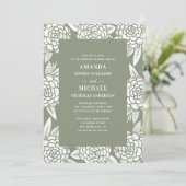 フローラエレガント植物性パステルセージ結婚グリーン 招待状 (スタンド正面)