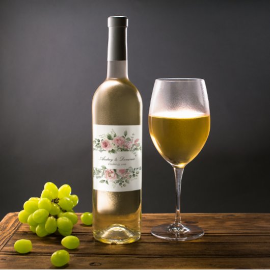 フローラエレガント植物性ピンクロ素朴ス結婚ズ ワインラベル