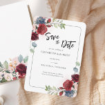 フローラエレガント水モダン結婚色 セーブザデート<br><div class="desc">私たちの秋の結婚テーマで完璧な秋を計画ノートカードを保存する。ブルゴーニュのバラ、ほこりっぽい青と素朴な開花を搭載しカスタマイズて、このカードは、ブライダルシャワー、婚約パーティ、誕生日パーティー、記念日、家族懇親会、数ヶ月前に並んだ特別な機会など、あなたの特別な機会に簡単に使用できる。上の「パーソナライクリックズ」ボタンとクリック青い「it」ボタンで文言を編集して文字を並べ替え、フォントや背景色を変更して好きなように変更するカスタマイズ。さらに重要な事もし救済、これを使って、あなたの画面の上の「音声バブル」を使ってメッセージを送ってくれ、このカードとコレクションの他のアイテムと一緒に救済、私は出来るだけ頑張ろう。</div>