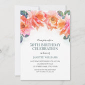 フローラエレガント水彩バラ50th誕生日パーティー 招待状 (正面)