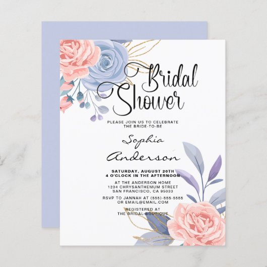 フローラエレガント水彩ブライダルシャワー招待 (正面/裏面)