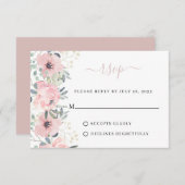 フローラエレガント水彩埃っぽい赤面ピンク結婚ズ 出欠カード (正面/裏面)