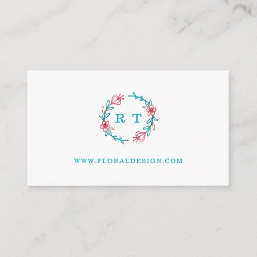フローラエレガント水彩植物冠リース 名刺 (正面)