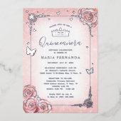 フローラエレガント水彩淡いピンクキンセアニェラ 箔招待状 (正面)