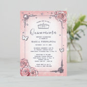 フローラエレガント水彩淡いピンクキンセアニェラ 箔招待状 (立ち正面)
