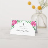 フローラエレガント水彩牡丹の最初の聖餐式 プレイスカード (裏面)