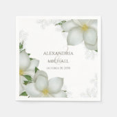 フローラエレガント水彩白マグノリア花 スタンダードカクテルナプキン (正面)