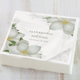 フローラエレガント水彩白マグノリア花 スタンダードカクテルナプキン