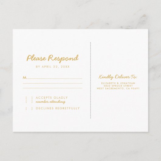 フローラエレガント水彩白金ゴールド結婚式RSVP インビテーションポストカード (裏面)