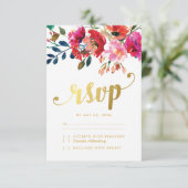 フローラエレガント水彩白金ゴールド結婚式RSVP 出欠カード (スタンド正面)