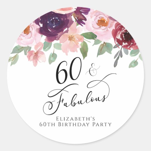 フローラエレガント水彩第60回バースデーパーティー ラウンドシール (正面)