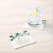フローラエレガント水彩緑化ブライダルシャワー スクエアペーパーコースター (インサイチュ)