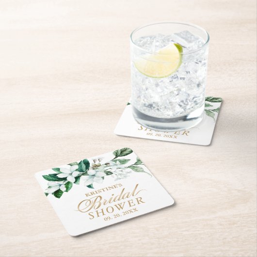 フローラエレガント水彩緑化ブライダルシャワー スクエアペーパーコースター (インサイチュ)