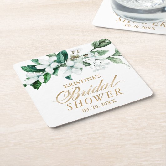 フローラエレガント水彩緑化ブライダルシャワー スクエアペーパーコースター (アングル)