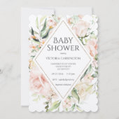 フローラエレガント水彩鱗片状きらめくベビー 招待状 (正面)