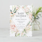 フローラエレガント水彩鱗片状きらめくベビー 招待状 (スタンド正面)