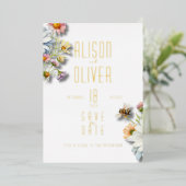 フローラエレガント水彩黄金箔 箔招待状 (立ち正面)