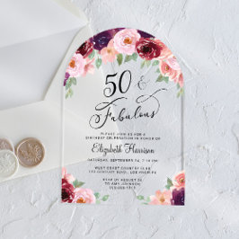 フローラエレガント水彩50th誕生日パーティーアーチ アクリル招待状