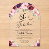 フローラエレガント水彩60th誕生日パーティーアーチ アクリル招待状 (正面)