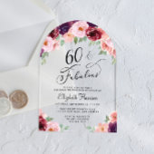 フローラエレガント水彩60th誕生日パーティーアーチ アクリル招待状