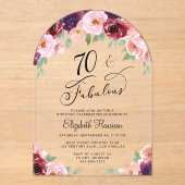 フローラエレガント水彩70th誕生日パーティーアーチ アクリル招待状 (正面)