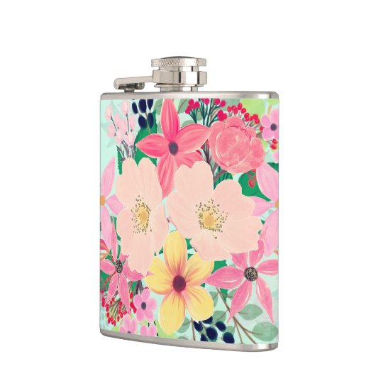 フローラエレガント水絵を描色ミントガーリーデザイン フラスク (左)