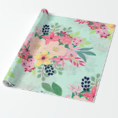 フローラエレガント水絵を描色ミントガーリーデザイン ラッピングペーパー (アンロールド)