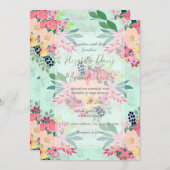 フローラエレガント水絵を描色ミントガーリーデザイン 招待状 (正面/裏面)