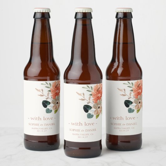 フローラエレガント水色の対結婚心と愛 ビールラベル (ボトル)