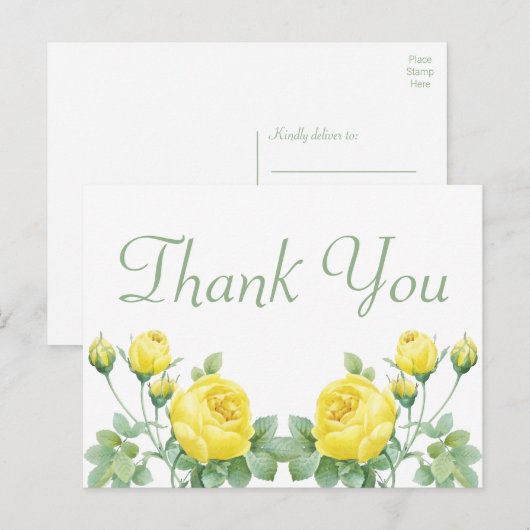 フローラエレガント水色イエローローズサンキューポー ポストカード (正面/裏面)