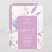 フローラエレガント水色パープルハローベビーシャワー 招待状 (正面/裏面)