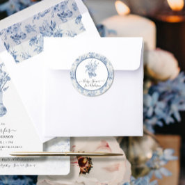 フローラエレガント水色ブルーnホワイトベビーシャワー ラウンドシール