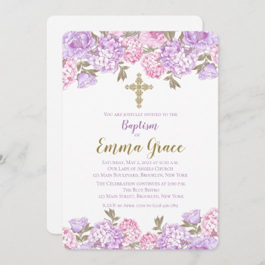 フローラエレガント洗礼 |《キリスト教》洗礼式や命名式招待状 招待状 (正面/裏面)