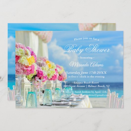 フローラエレガント海ビーチベビーシャワー招待状 招待状 (正面/裏面)