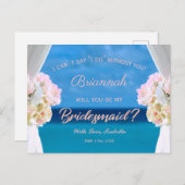 フローラエレガント海ビーチロセゴルド花嫁メイド インビテーションポストカード (正面/裏面)