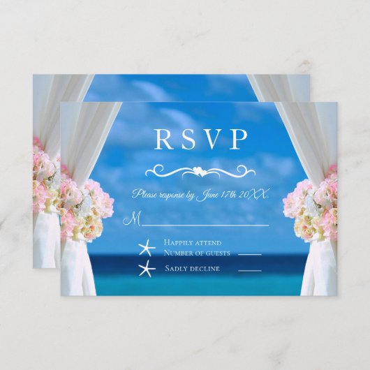 フローラエレガント海ビーチ夏季ウェディングRSVP 出欠カード (正面/裏面)