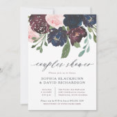 フローラエレガント海軍とプラム |カップルのシャワー 招待状 (正面)