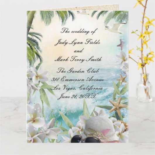 フローラエレガント熱帯ビーチ結婚式計画 カード (黄色い花)